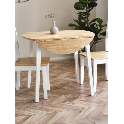 Linwood White and Natural 55-90cm Round Drop Leaf Table