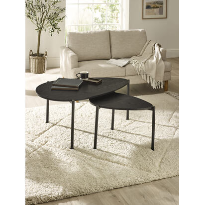 Lorette Black Ash Effect Teardrop Nest of 2 Coffee Tables