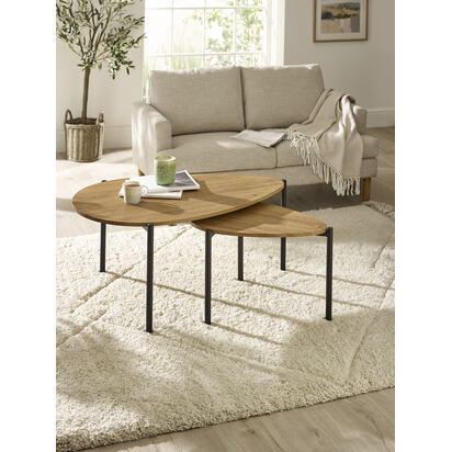 Lorette Oak Effect Teardrop Nest of 2 Coffee Tables