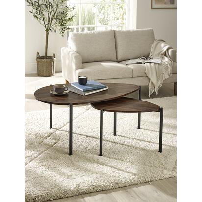 Lorette Walnut Effect Teardrop Nest of 2 Coffee Tables
