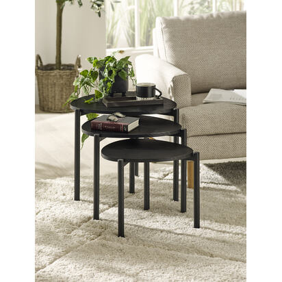 Lorette Black Ash Effect Teardrop Nest of 3 Side Tables