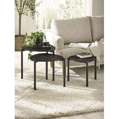 Lorette Black Ash Effect Teardrop Nest of 3 Side Tables
