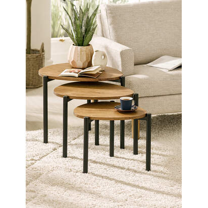 Lorette Oak Effect Teardrop Nest of 3 Side Tables