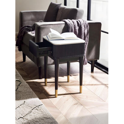 LouisÂ Fluted Stone Top Lamp Table With Drawer - Black