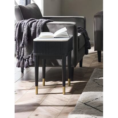 LouisÂ Fluted Stone Top Lamp Table With Drawer - Black