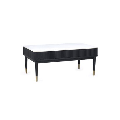 LouisÂ Fluted Stone Top Coffee Table With 2 Drawers - Black