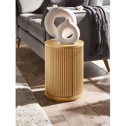 Louis Light Oak Effect Fluted Side Table with Storage
