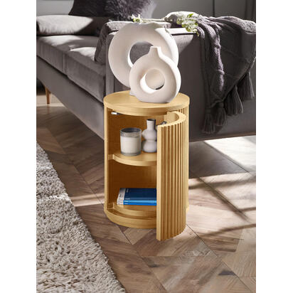 Louis Light Oak Effect Fluted Side Table with Storage