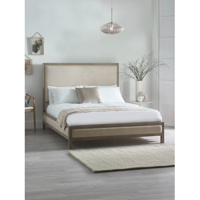 Lucie 150cm King Oatmeal Linen Style Fabric and Limed Oak Effect Bed