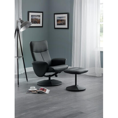 Lugano Recliner & Stool With Covered Base - Black