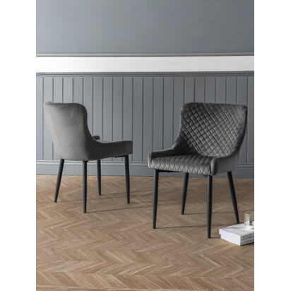 Set Of 2 Luxe Velvet Dining Chairs - Grey