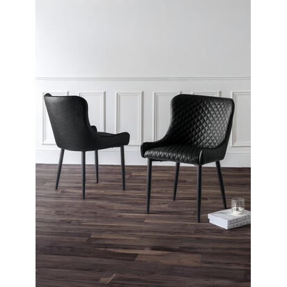Set Of 2 Luxe Faux Leather Dining Chairs Black