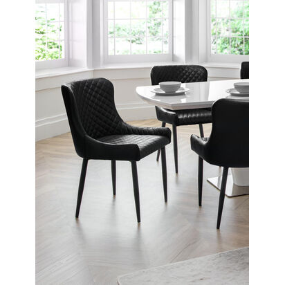 Set Of 2 Luxe Faux Leather Dining Chairs Black