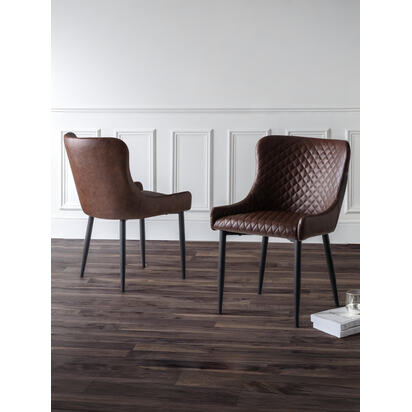 Set Of 2 Luxe Faux Leather Dining Chairs Brown
