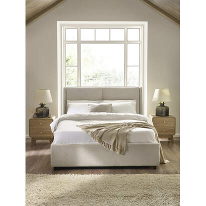 Maddock Beige Upholstered Ottoman Storage 150cm King Bed