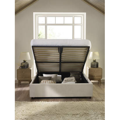 Maddock Beige Upholstered Ottoman Storage 150cm King Bed