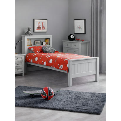Maine 90cm Single Grey Bookcase Shelf Headboard Bed
