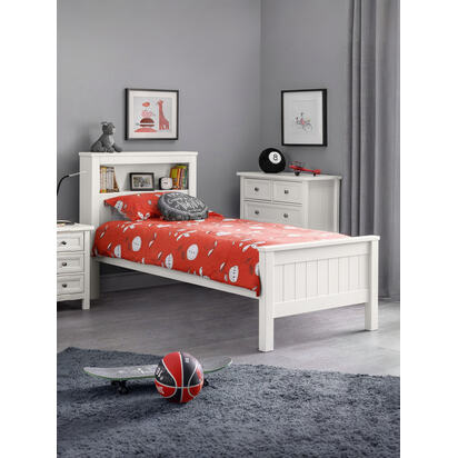 Maine 90cm Single White Bookcase Shelf Headboard Bed