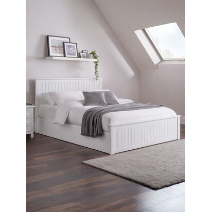 Maine 150cm King White Lift-up Ottoman Storage Bed