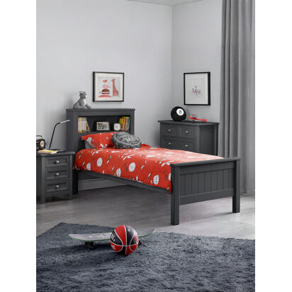 Maine 90cm Single Anthracite Black Bookcase Shelf Headboard Bed