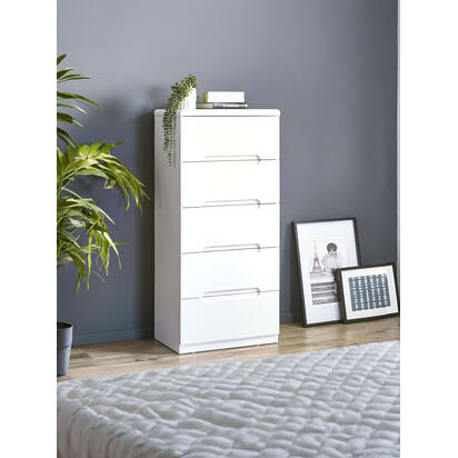 Manhattan 5 Drawer Narrow Chest - White