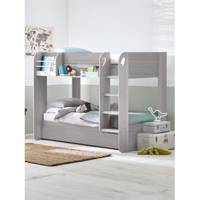 Mars 90cm Single Grey Oak Effect Bunk Bed with Underbed Trundle