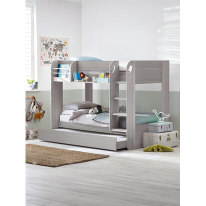 Mars 90cm Single Grey Oak Effect Bunk Bed with Underbed Trundle