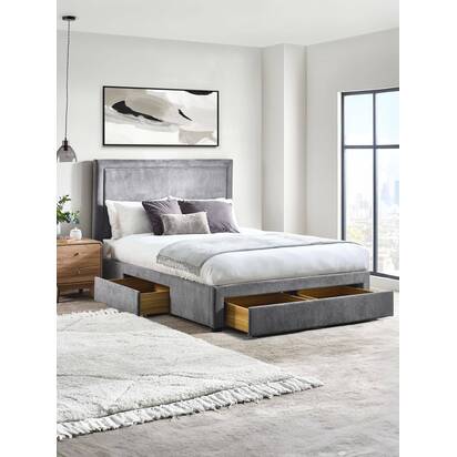 Mayfair 135cm Double Grey Chenille Storage Bed with 4 Drawers