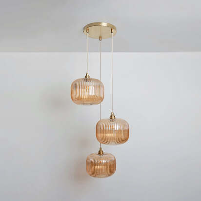 Amber Reeded Triple Drop Pendant, Satin Brass / Satin Brass / 1420mm - Minimum