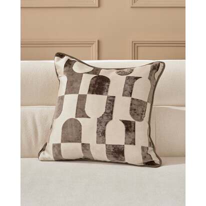 Bridget Brown & White Monochrome Patterned Medium Cushion | Pill-Inspired Cut-Out Design | 43x43cm | Feather Filled Inner | Danetti