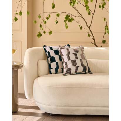 Bridget Brown & White Monochrome Patterned Medium Cushion | Pill-Inspired Cut-Out Design | 43x43cm | Feather Filled Inner | Danetti