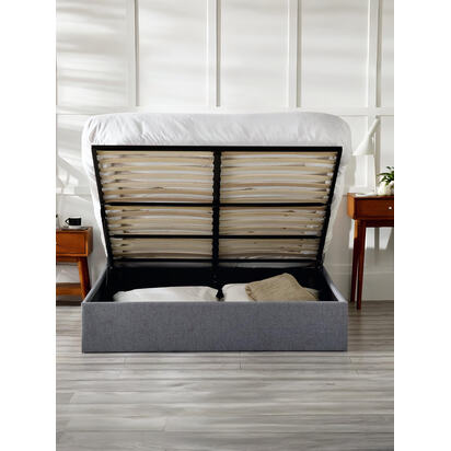 Merida 150cm King Grey Linen Style Fabric Lift-up Ottoman Storage Bed
