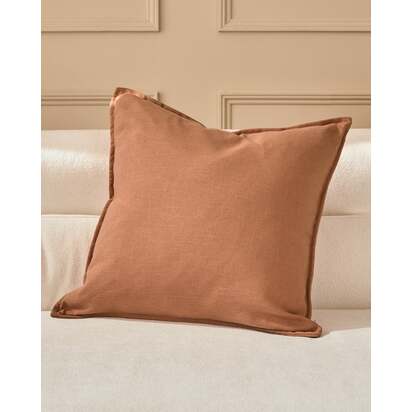 Delanie Rust Large Square Cushion | 50x50cm | Feather Filled Inner | Textured Fabric Cover | Danetti