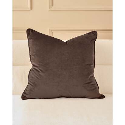 Luca Chocolate Large Square Velvet Cushion | Feather Filled Inner | Piped edge | 50x50cm | Danetti