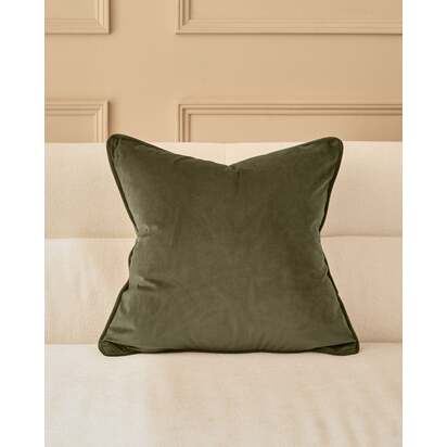 Luca Olive Green Medium Square Velvet Cushion | Feather Filled Inner | Piped edge | 43x43cm | Danetti