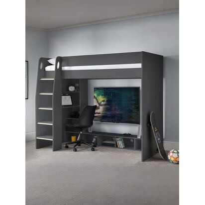 Nebula 90cm Single Anthracite Black Gaming Highsleeper Loft Bed with Desk