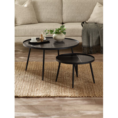 Nolan Black Marble-Effect 78cm Round Nesting Coffee Tables