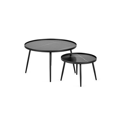 Nolan Black Marble-Effect 78cm Round Nesting Coffee Tables