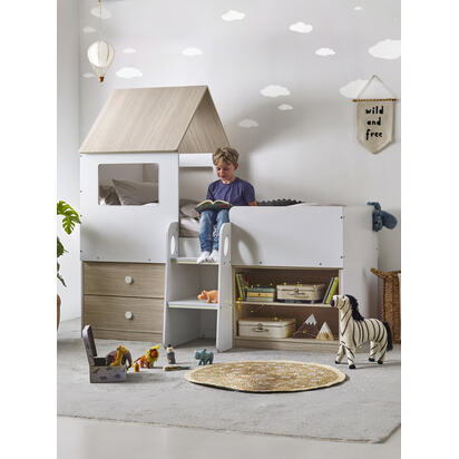 Orpheus 90cm Single White and Wood Effect Treehouse Midsleeper Cabin Bed
