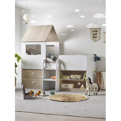 Orpheus 90cm Single White and Wood Effect Treehouse Midsleeper Cabin Bed