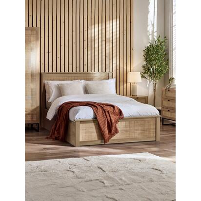 Padstow 135cm Double Oak Rattan Effect Lift-up Ottoman Storage Bed