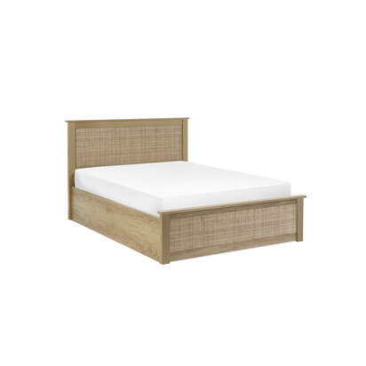 Padstow 135cm Double Oak Rattan Effect Lift-up Ottoman Storage Bed