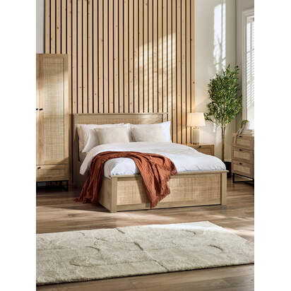 Padstow 150cm King Oak Rattan Effect Lift-up Ottoman Storage Bed