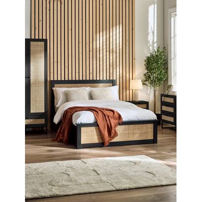 Padstow 150cm King Black Rattan Effect Lift-up Ottoman Storage Bed