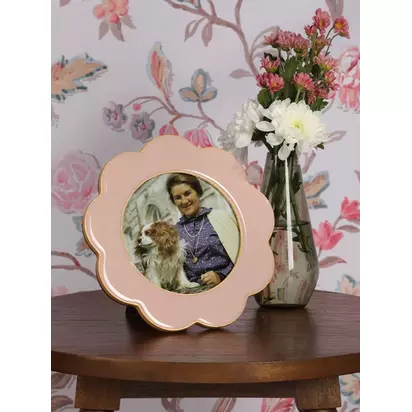 Laura Ashley Cordwell Scalloped Round Photo Frame, 5 x 5" (12.5 x 12.5cm), Pink Pink | H18.80 x W18.80 x D1.50cm