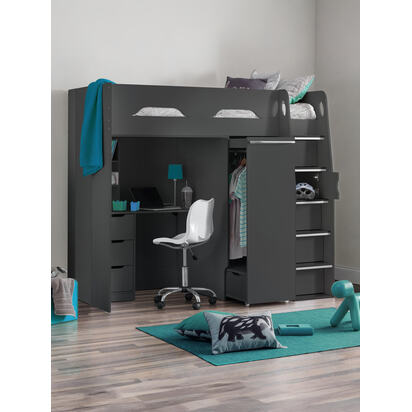 Pegasus 90cm Single Anthracite Black Highsleeper Loft Bed with Desk