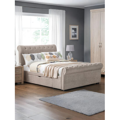 Ravello 150cm King Beige Chenille Storage Bed with 2 Drawers