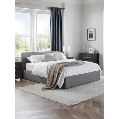 Rialto 150cm King Light Grey Linen Style Fabric Lift-up Ottoman Storage Bed