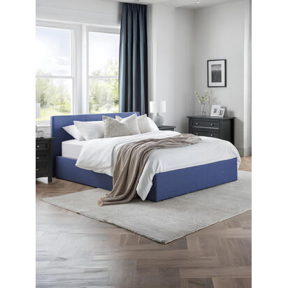 Rialto 135cm Double Dark Blue Linen Style Fabric Lift-up Ottoman Storage Bed