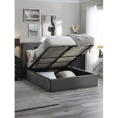 Shoreditch 135cm Double Grey Velvet Lift-up Ottoman Storage Bed